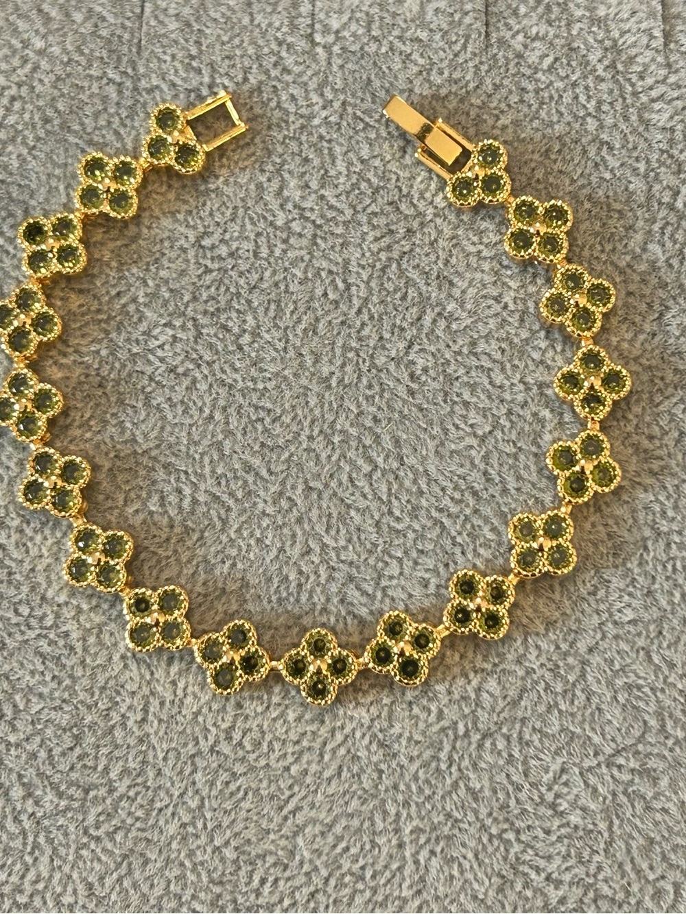 Gold-Tone Green Crystal Floral Link Bracelet